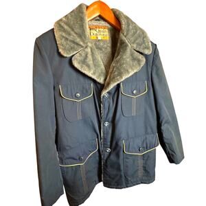 Vintage Chore Jacket Navy Canvas Coat Size 44 Sherpa Style 1970s Retro Utility